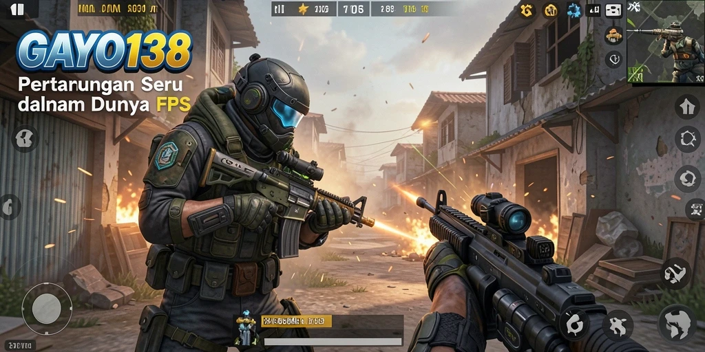 Screenshot menampilkan aksi gameplay GAYO138 dalam pertempuran FPS.