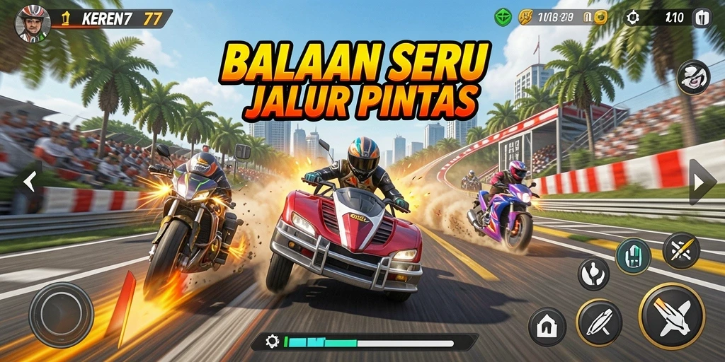 Gameplay balapan yang mendebarkan dan mengasyikkan di KEREN77.