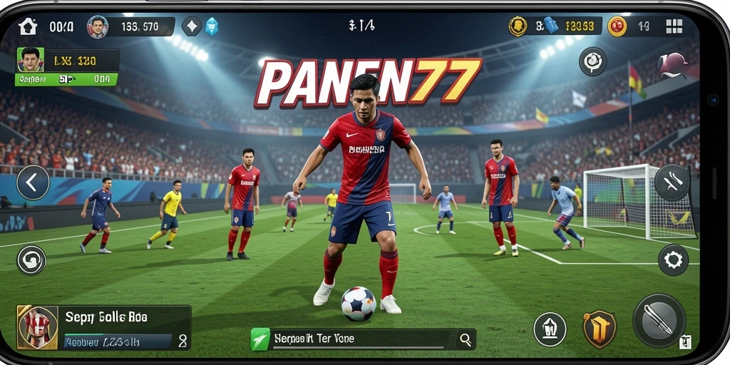Screenshot PANEN77 menampilkan aksi seru di lapangan sepak bola.