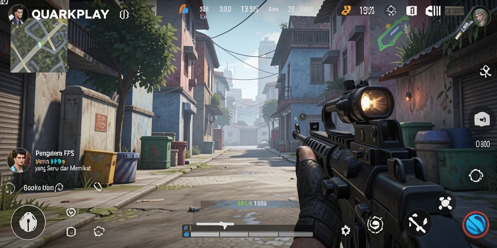 Tangkapan layar gameplay QUARKPLAY menampilkan momen tembak-menembak yang mendebarkan.